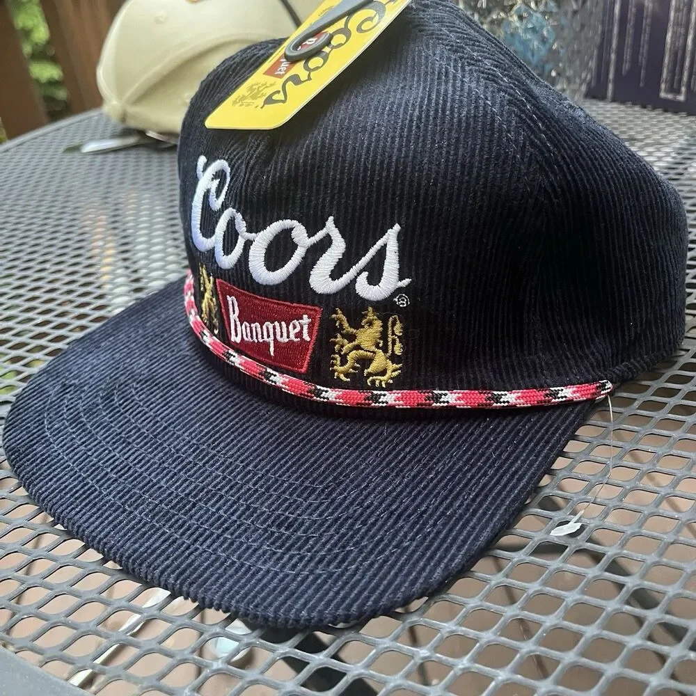 Coors Banquet Corduroy Hat Blue Retro Embroidered Logo Rope Snapback NWT